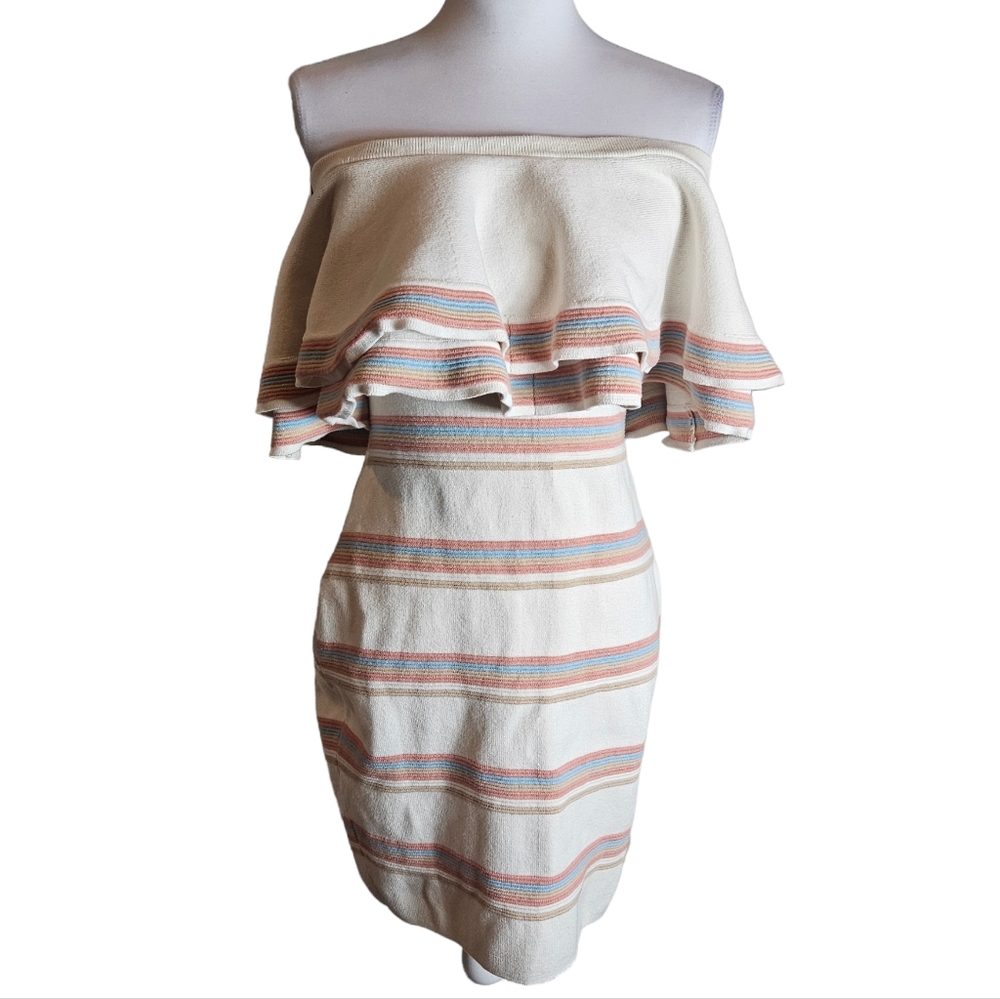 Endless Rose Striped Off Shoulder Ruffle Collar Sweater Dress Sz Large Coquette - Picture 2 of 16